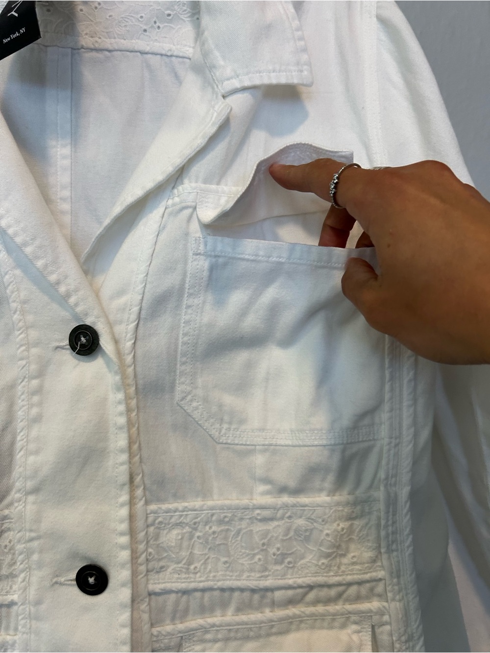 White Utility Button-Front Jacket by Rina - Picture 10 of 11